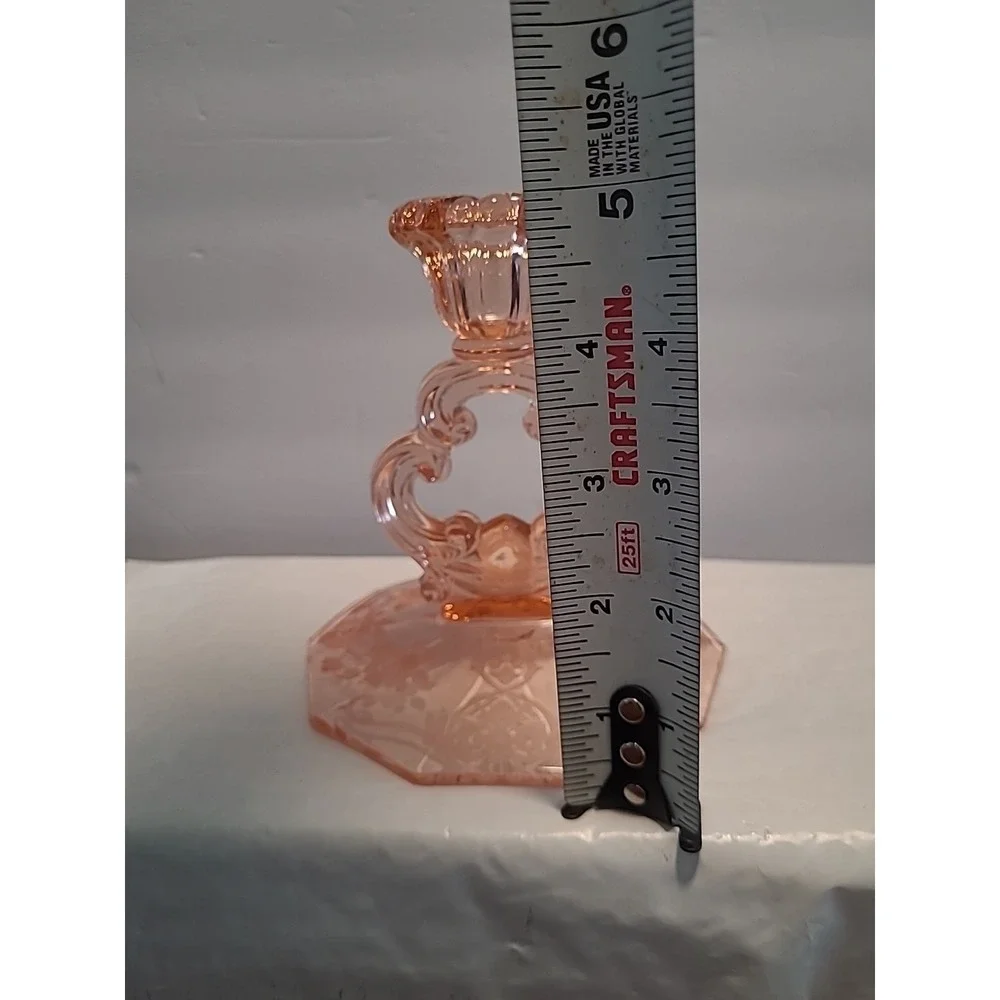 Vintage Cambridge Glass Apple Blossom Etch Keyhole Pink Glass Candlestick